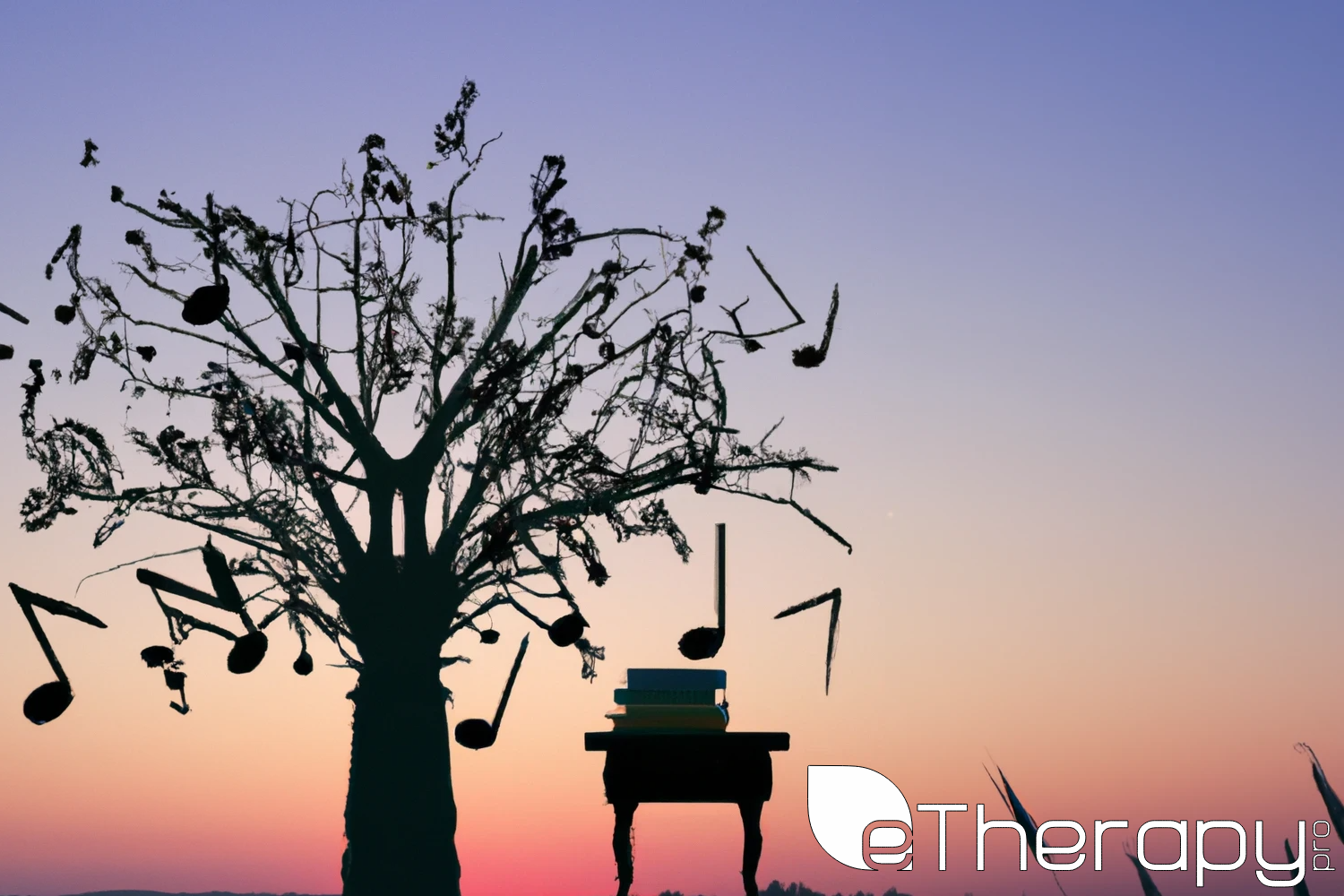 A large tree with branches shaped as musical notes, art tools, and books, set against a pastel sunrise background - Why Might a Workshop or Class Be Your Next Best Move