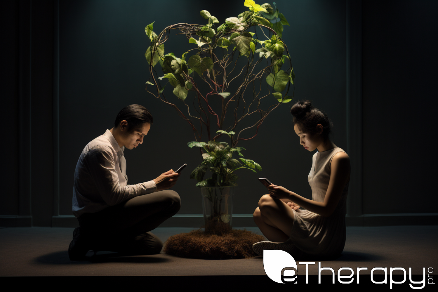 A couple sits deeply engrossed in their own devices - Did Social Media Rewrite the Rulebook of Relationships - eTherapyPro